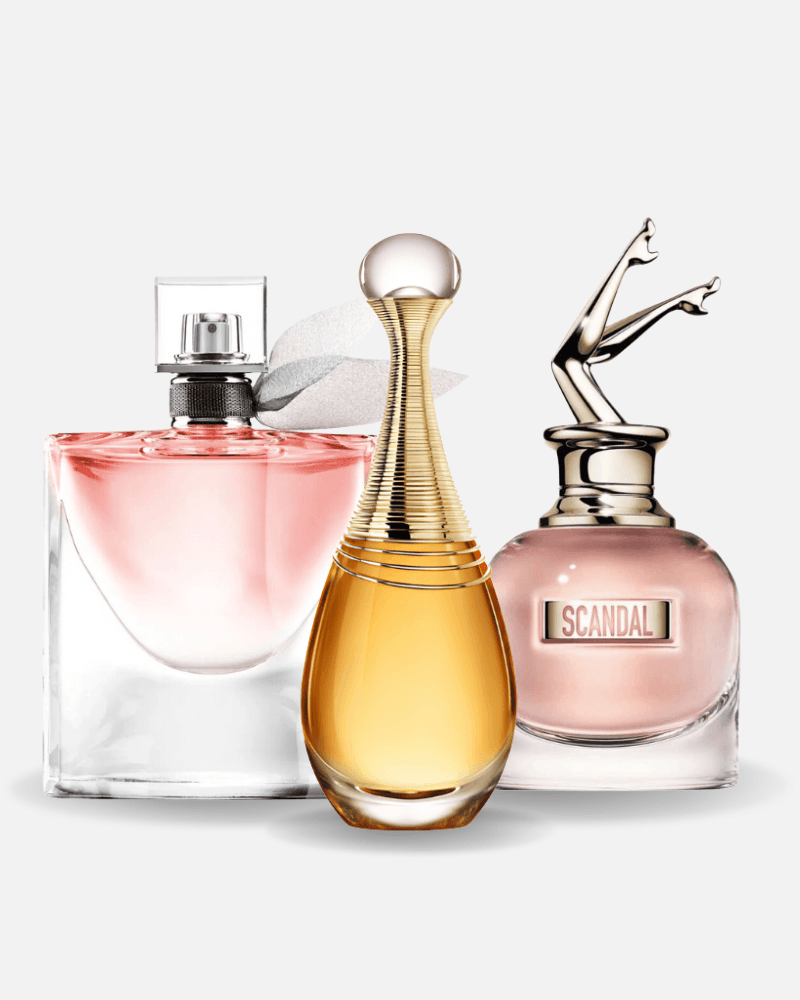 Combo de 3 perfumes Jean Paul Gaultier SCANDAL, Dior J'ADORE e Lancôme LA VIE EST BELLE 100ml