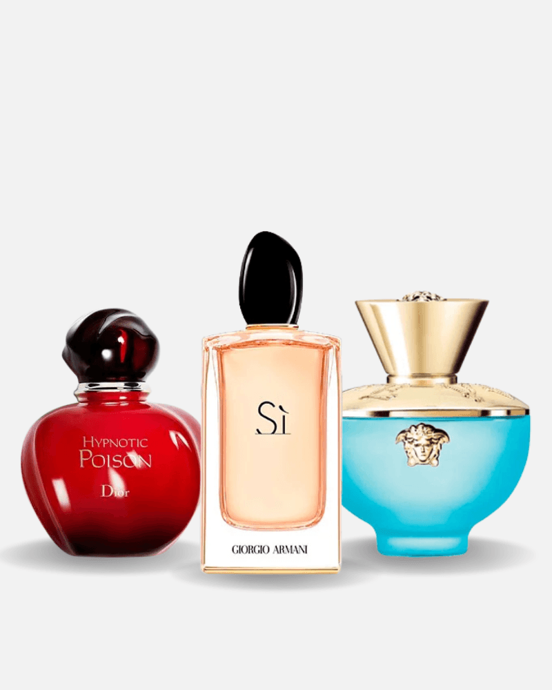 Combo de 3 perfumes Dior HYPNOTIC POISON, Giorgio Armani SÌ e Versace DYLAN TURQUOISE 100ml
