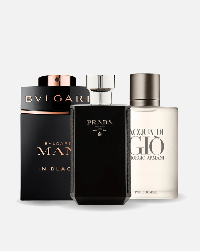 Combo de 3 perfumes Bvlgari In Black, Giorgio Armani Acqua Di Gio, L'Homme Prada Intense 100ml