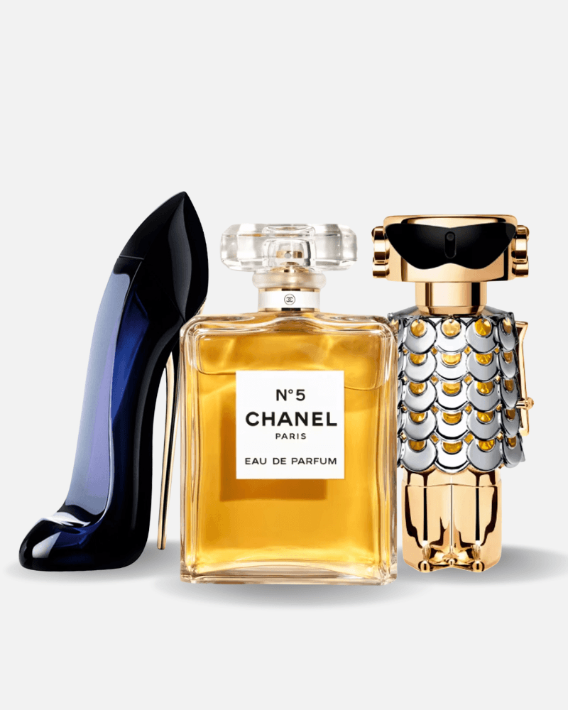 Combo de 3 perfumes Carolina Herrera GOOD GIRL, Chanel Nº5 e Paco Rabanne FAME