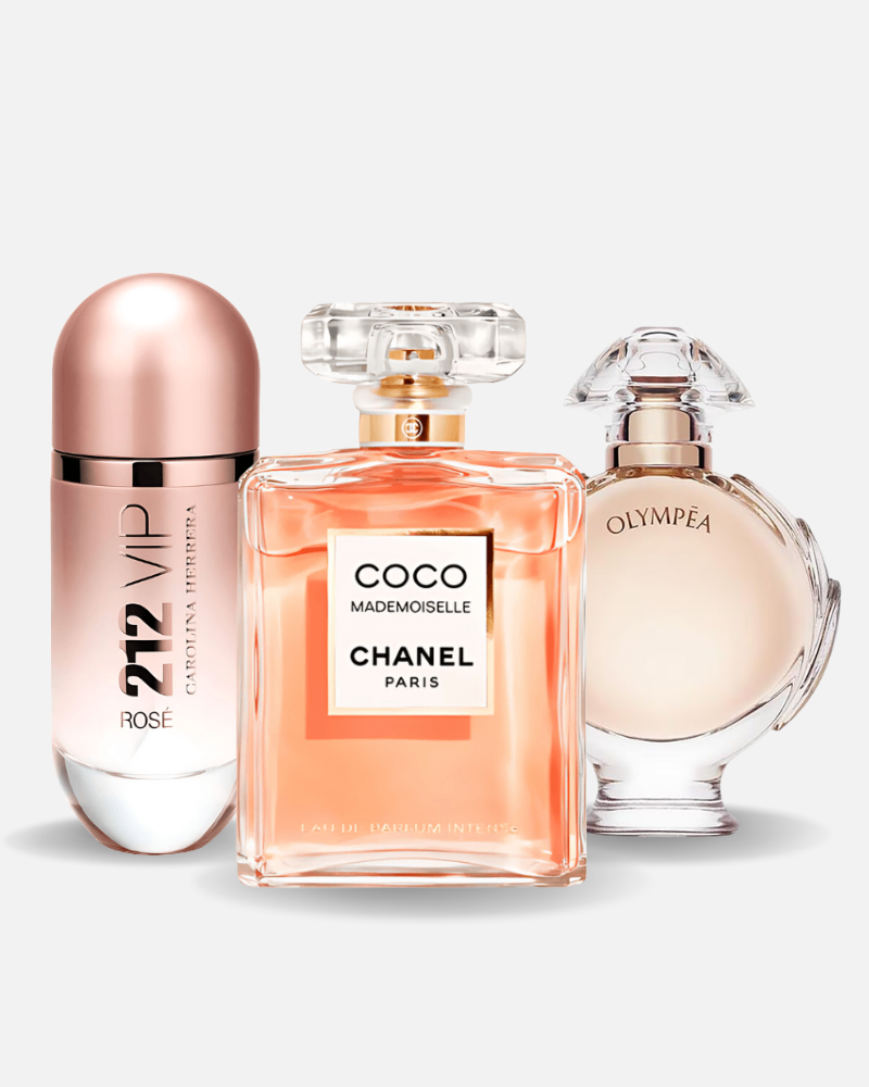 Combo de 3 perfumes Carolina Herrera 212 VIP ROSÉ, Paco Rabanne OLYMPÉA e Chanel COCO MADEMOISELLE
